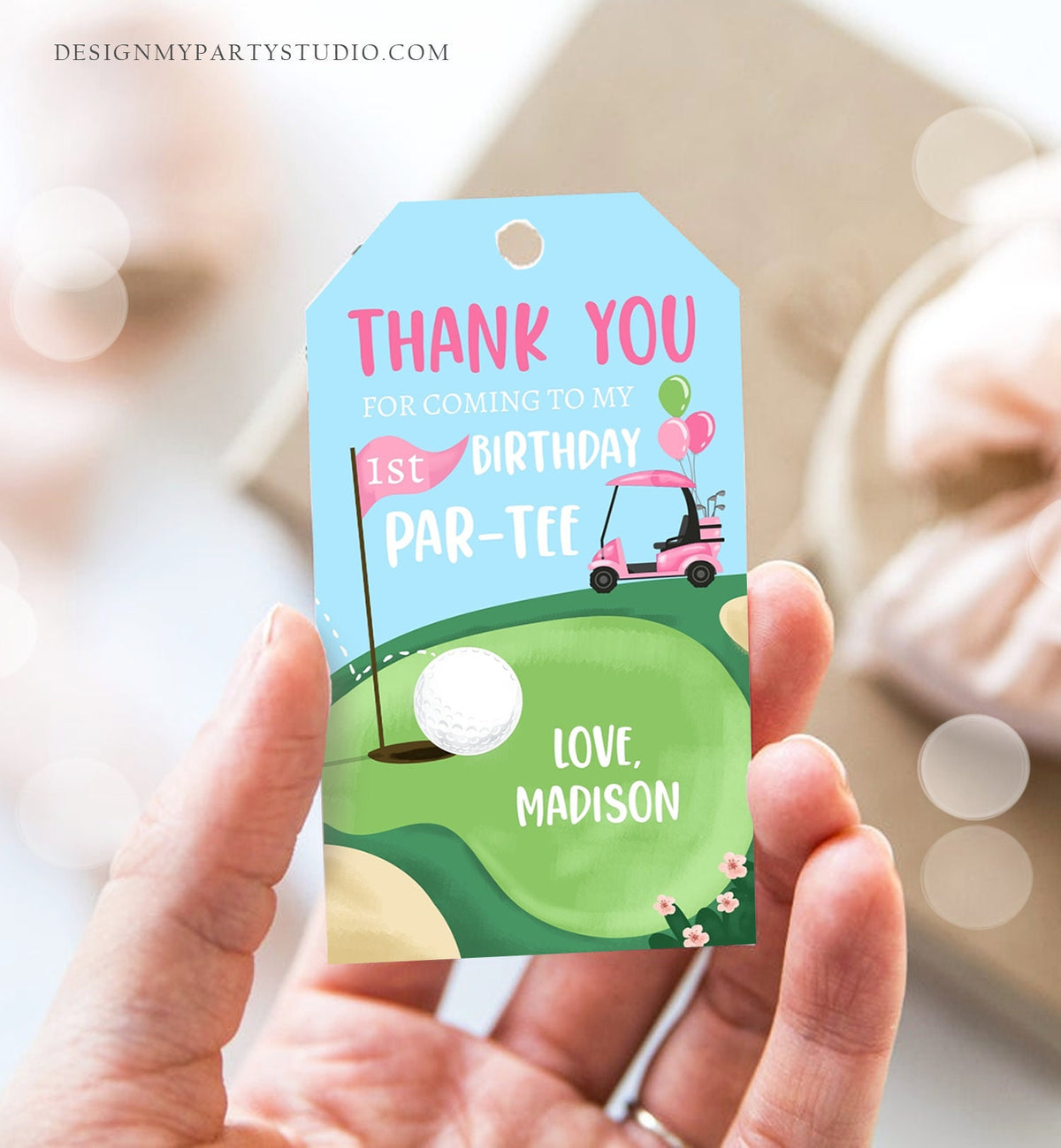 Editable Girl Golf Favor Tags Golf Thank You Par-tee Tags Golfing Birthday Hole in One 1st Birthday Gift Tag Download Corjl Template 0405