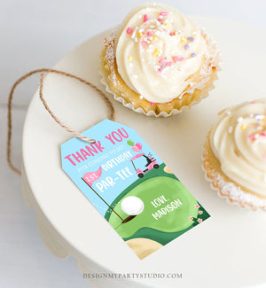 Editable Girl Golf Favor Tags Golf Thank You Par-tee Tags Golfing Birthday Hole in One 1st Birthday Gift Tag Download Corjl Template 0405