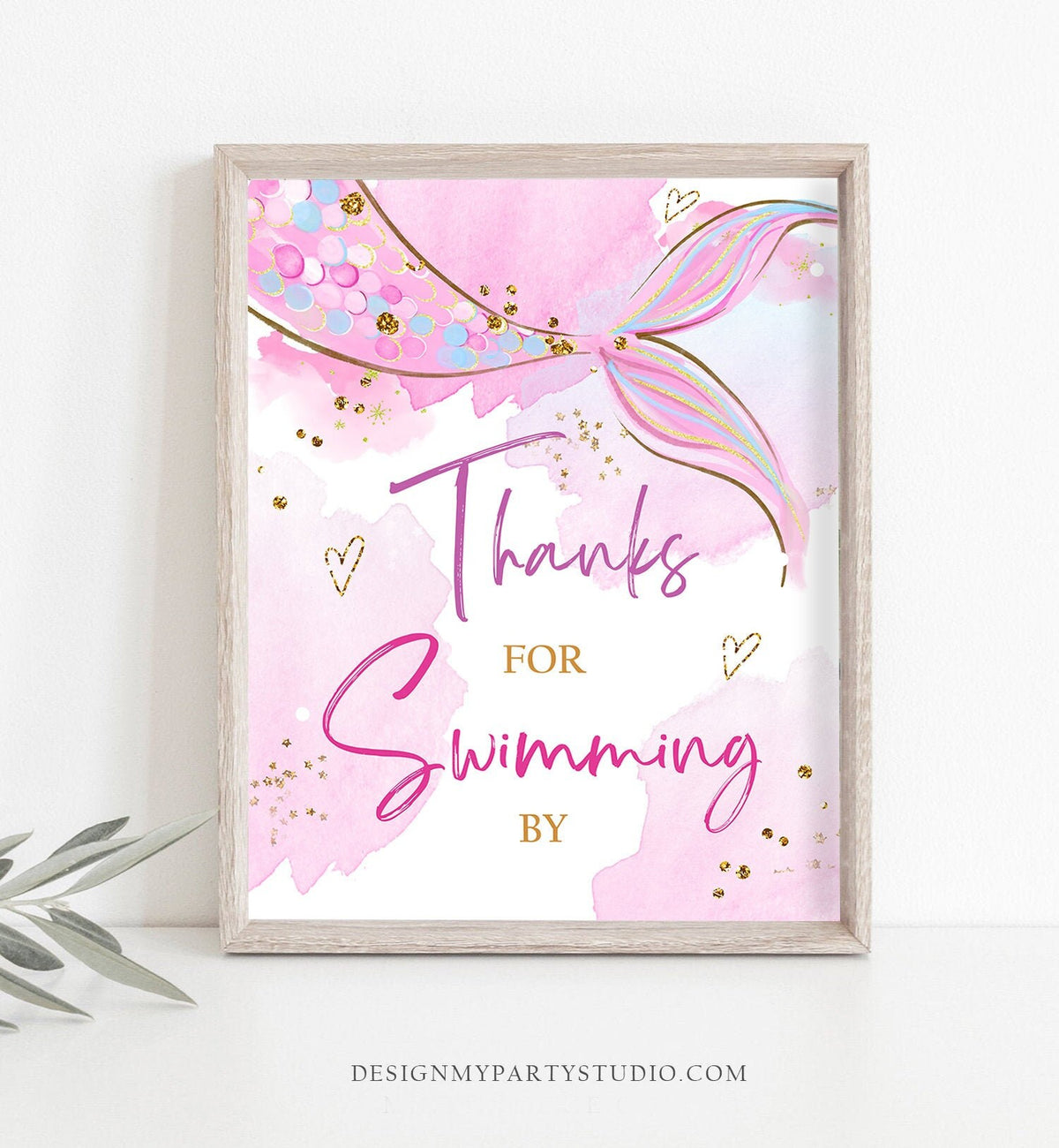 Thanks For Swimming By Sign Mermaid Birthday Sign Table Decor Mermaid Party Under The Sea Pink Purple Instant Download PRINTABLE 0403