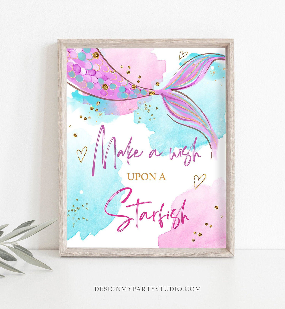 Make a Wish Upon A Starfish Sign Mermaid Birthday Sign Table Decor Mermaid Party Under The Sea Pink Purple Instant Download PRINTABLE 0403
