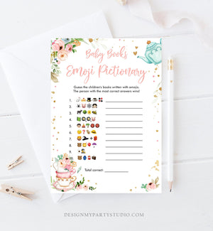 Editable Emoji Pictionary Baby Shower Game Baby Books Tea Party Baby is Brewing Game Shower Activity Corjl Template Printable 0349