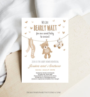 Editable Teddy Bear Baby Shower Invitation Gender Neutral We Can Bearly Wait Couples Shower Invite Template Instant Download Corjl 0025