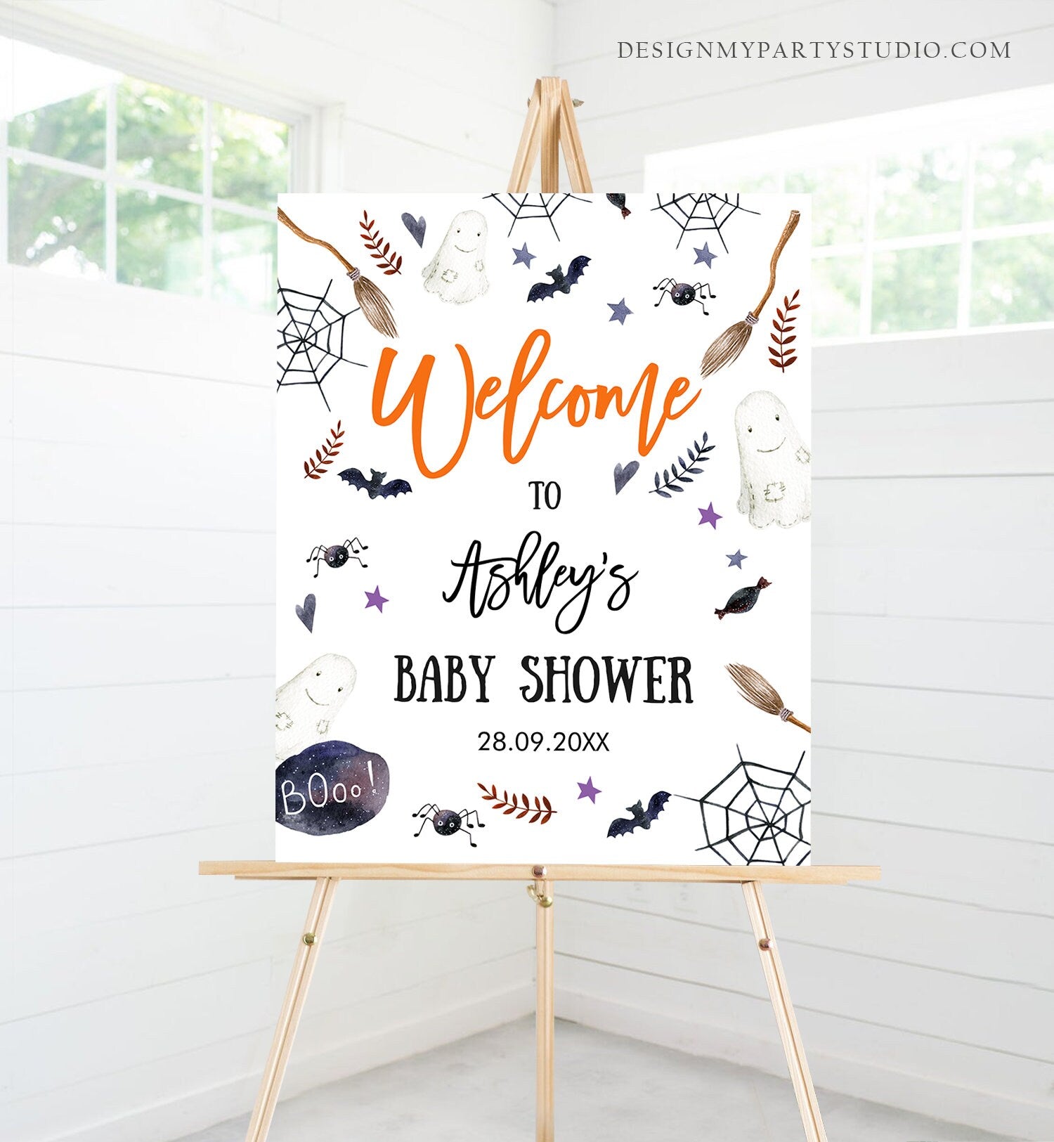 Editable Halloween Baby Shower Welcome Sign Peek A Boo Shower Decor Welcome Gender Neutral Little Boo Sign Template Corjl PRINTABLE 0199