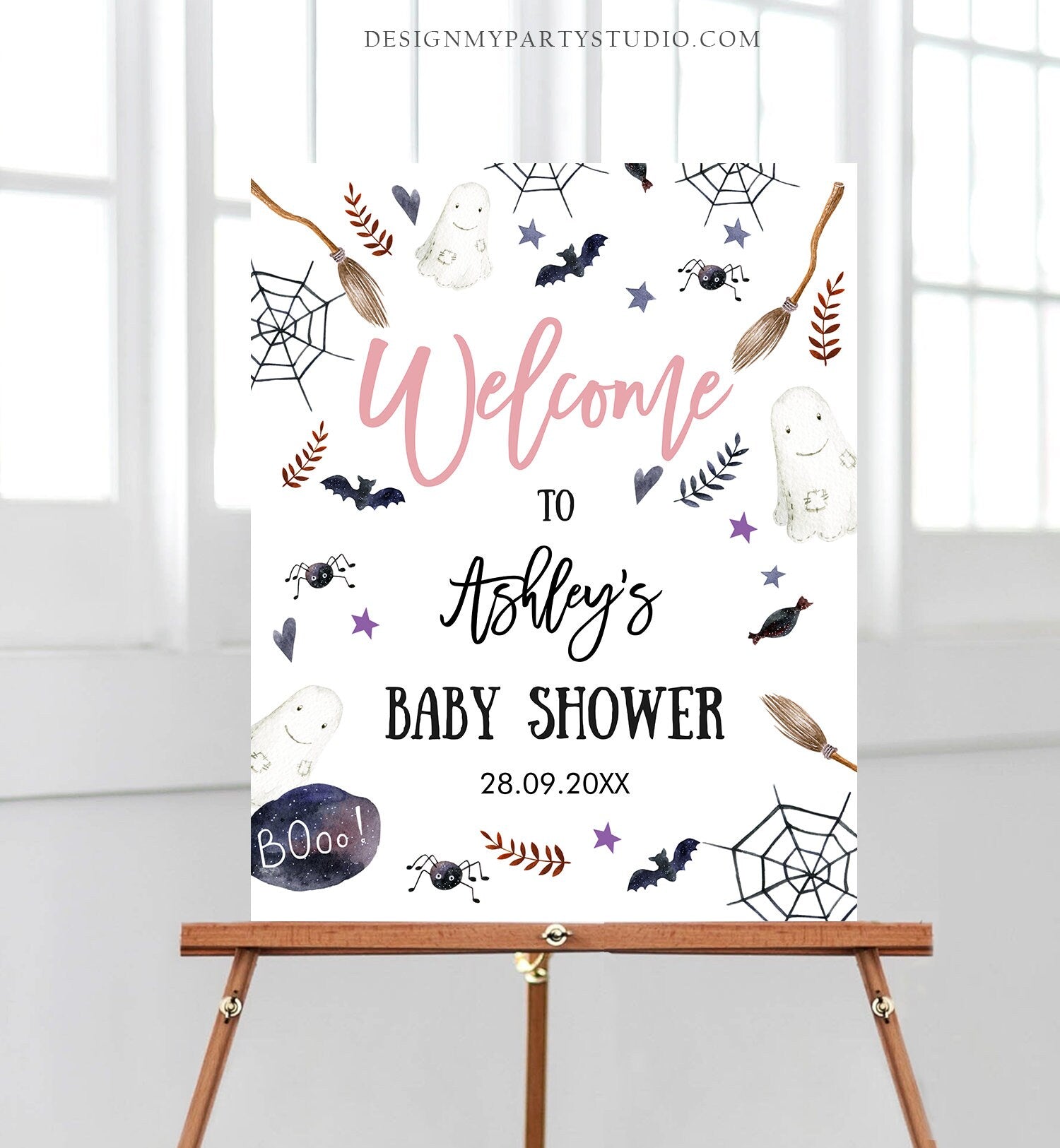 Editable Halloween Baby Shower Welcome Sign Peek A Boo Shower Decor Welcome Gender Neutral Little Boo Sign Template Corjl PRINTABLE 0199