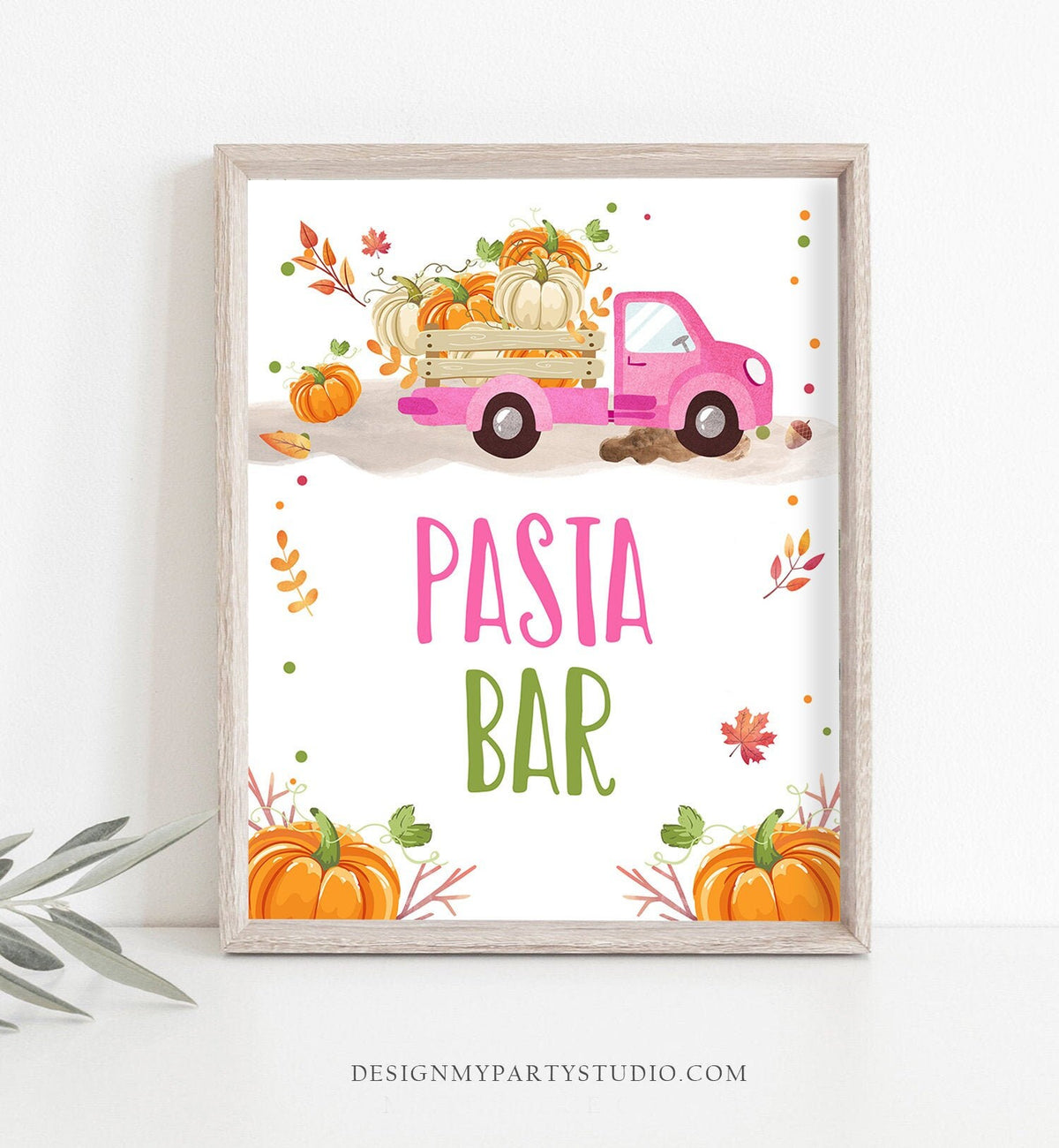 Pasta Bar Sign Pumpkin Birthday Sign Food Table Sign Pumpkin Party Signs Decor Fall Autumn Pink Truck Pumpkin Truck Spaghetti PRINTABLE 0153