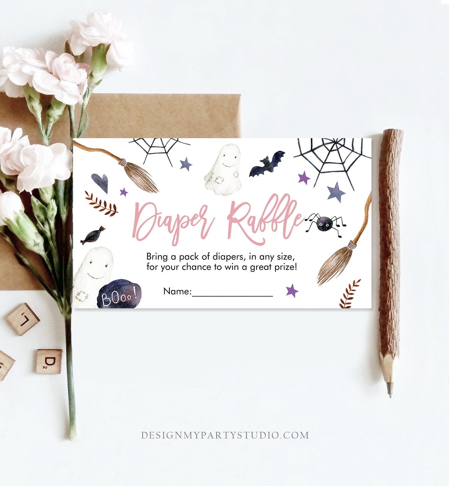 Editable Halloween Diaper Raffle Ticket Peek a Boo Halloween Baby Shower Registry Card Diaper Game Place Card Template PRINTABLE Corjl 0199