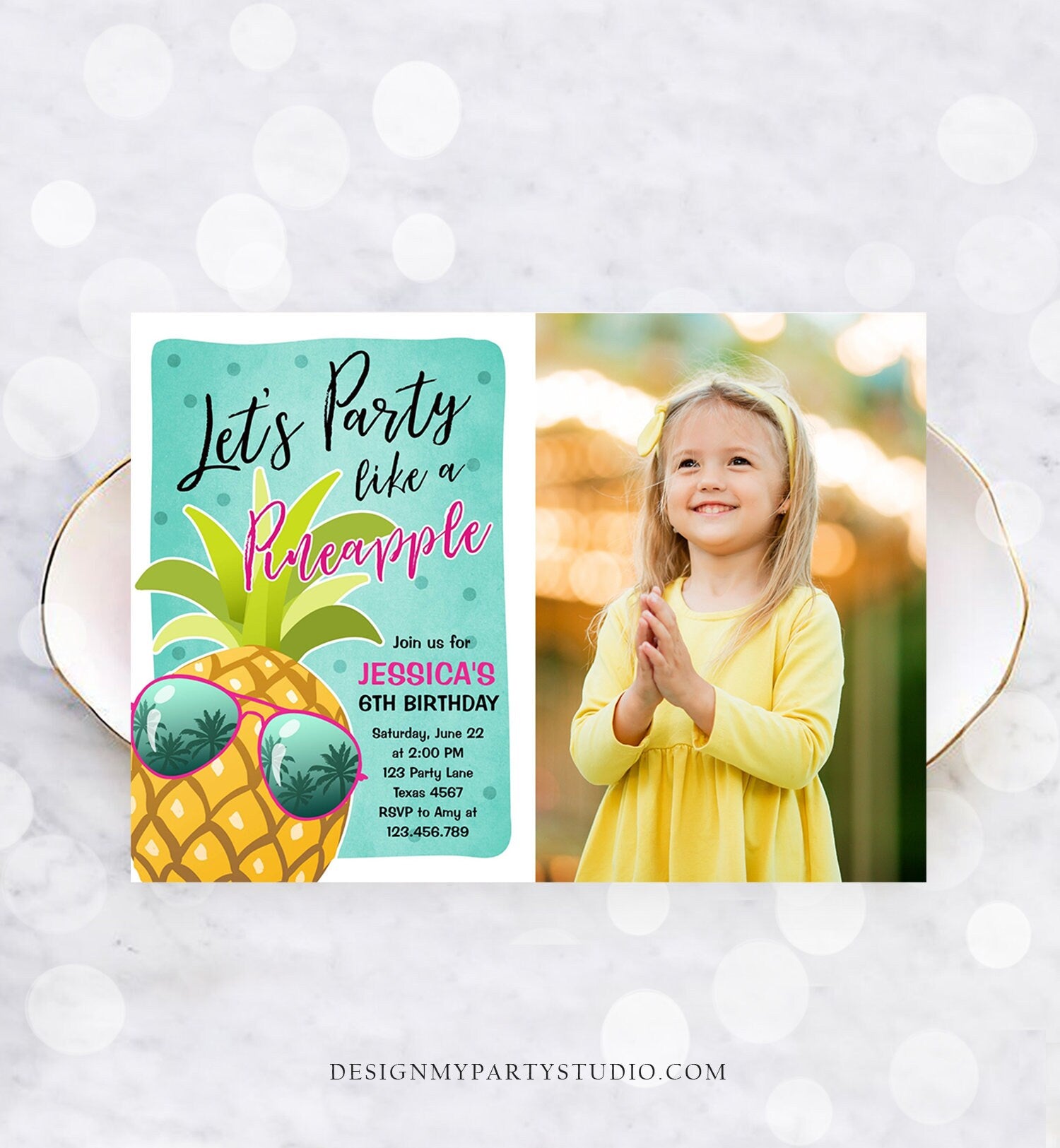 Editable Pineapple Birthday Invitation Lets Party Like a Pineapple Invite Tropical Party Aloha Girl Download Printable Template Corjl 0203
