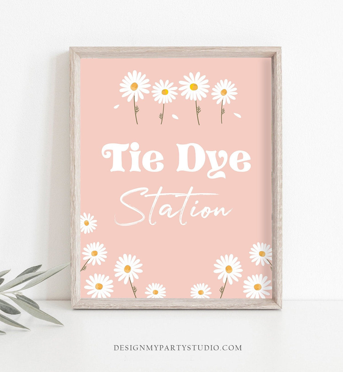 Tie Dye Station Sign Daisy Birthday Kids Craft Activity Daisy Party Decor Boho Daisies Flower Power Art Pink Instant Download PRINTABLE 0410
