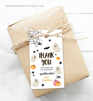 Editable Halloween Birthday Thank You Favor Tags Costume Party Girl Pink Spooktacular Ghost Party Download Printable Template Corjl 0418