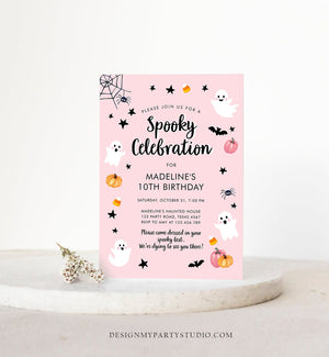 Editable Halloween Party Invitation Pink Ghost Costume Party Halloween Birthday Spooktacular Pink Download Printable Template Corjl 0418