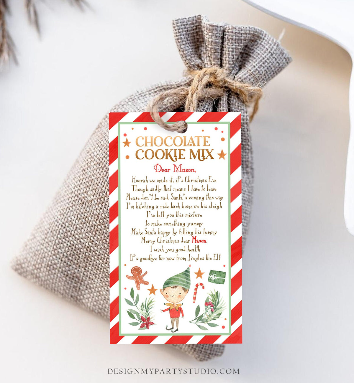 Editable Elf Cookie Mix Goodbye Favor Tag Christmas Chocolate Instructions Gift Tags From Your Elf Thank You Label Printable Template 0358