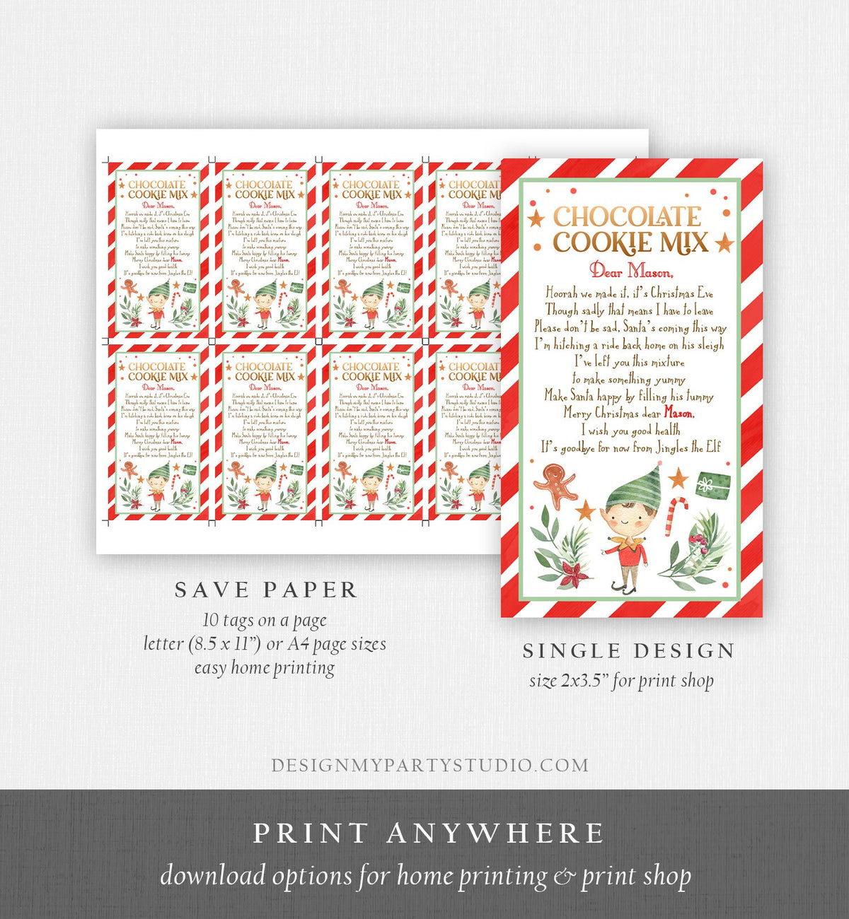 Editable Elf Cookie Mix Goodbye Favor Tag Christmas Chocolate Instructions Gift Tags From Your Elf Thank You Label Printable Template 0358