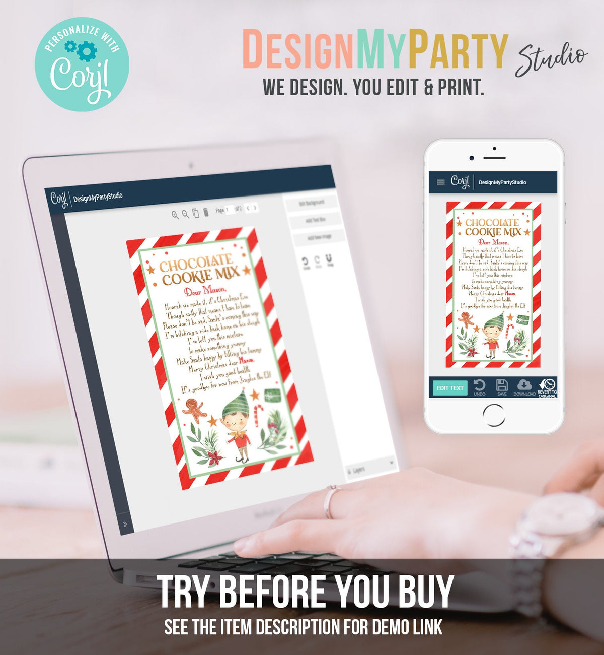 Editable Elf Cookie Mix Goodbye Favor Tag Christmas Chocolate Instructions Gift Tags From Your Elf Thank You Label Printable Template 0358