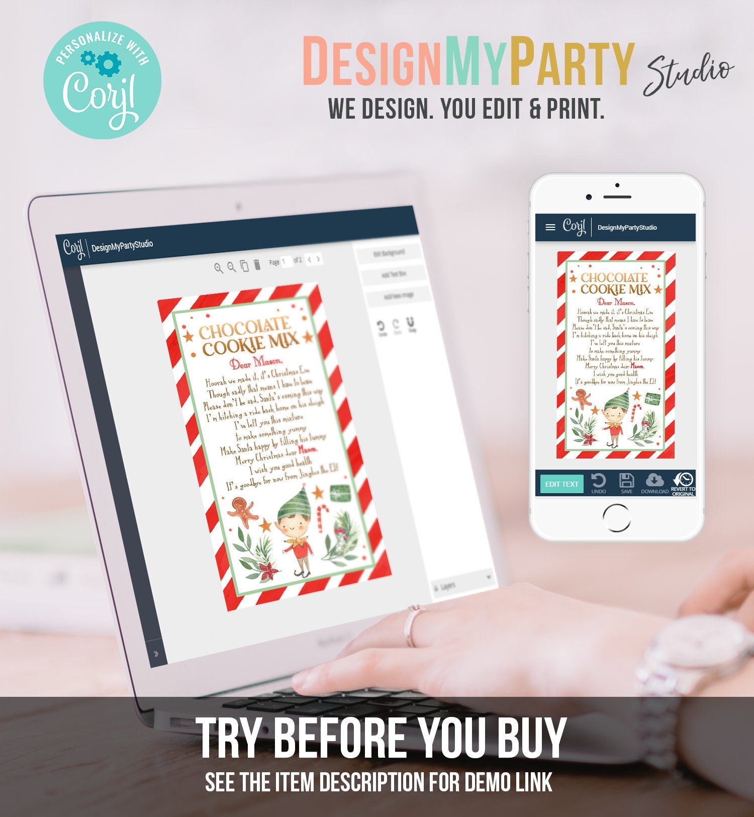 Editable Elf Cookie Mix Goodbye Favor Tag Christmas Chocolate Instructions Gift Tags From Your Elf Thank You Label Printable Template 0358