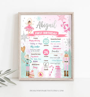 Editable Nutcracker Birthday Milestones Sign Girl First Birthday 1st Birthday Land of Sweets Milestone Board Corjl Template Printable 0352