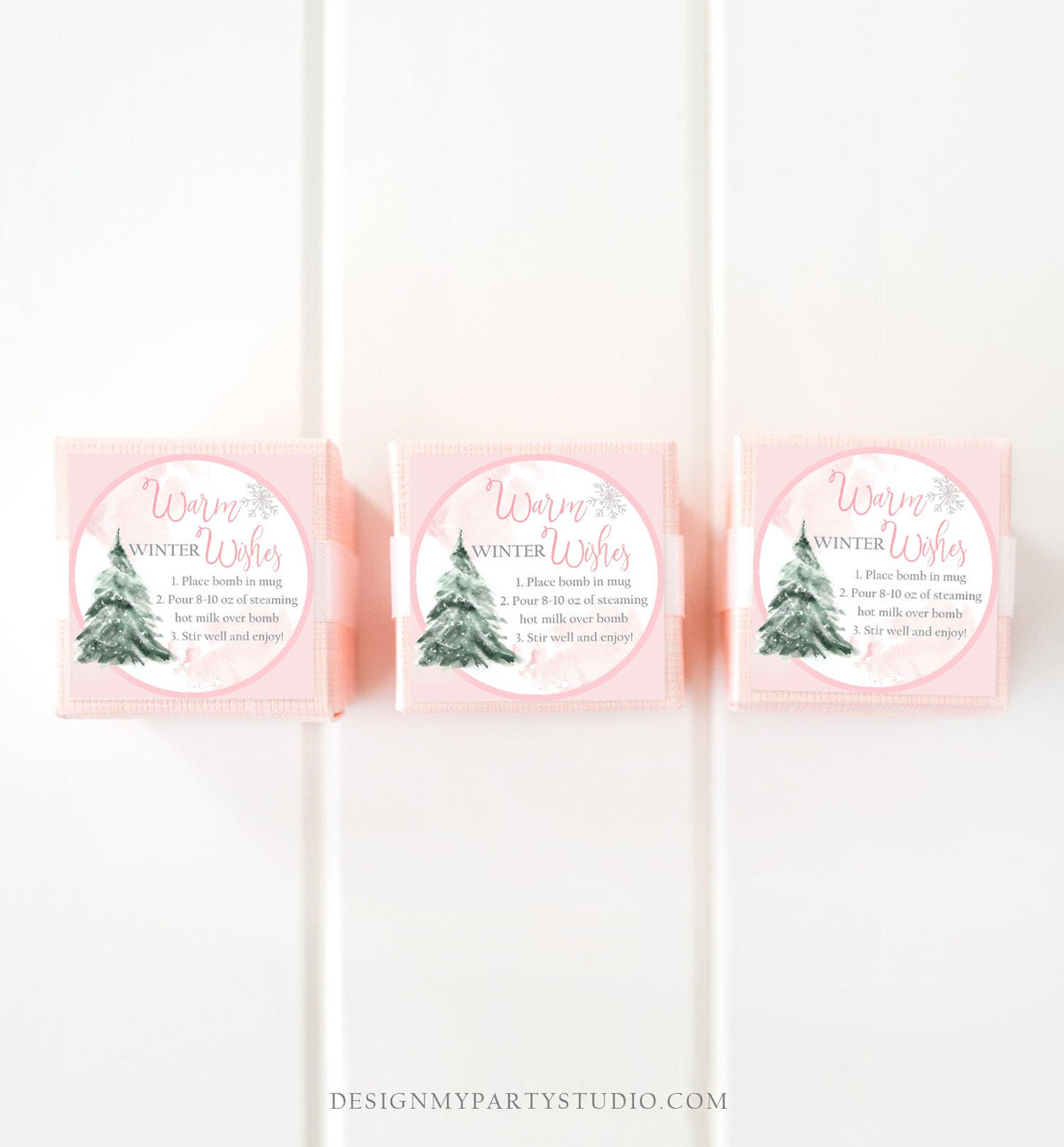 Editable Hot Chocolate Bomb Tags Bomb Instructions Hot Cocoa Tags Bomb Label Tree Pink Christmas Warm Winter Wishes Digital PRINTABLE 0363