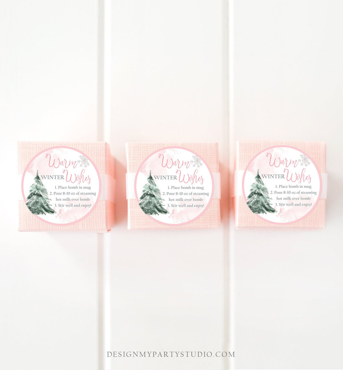 Editable Hot Chocolate Bomb Tags Bomb Instructions Hot Cocoa Tags Bomb Label Tree Pink Christmas Warm Winter Wishes Digital PRINTABLE 0363