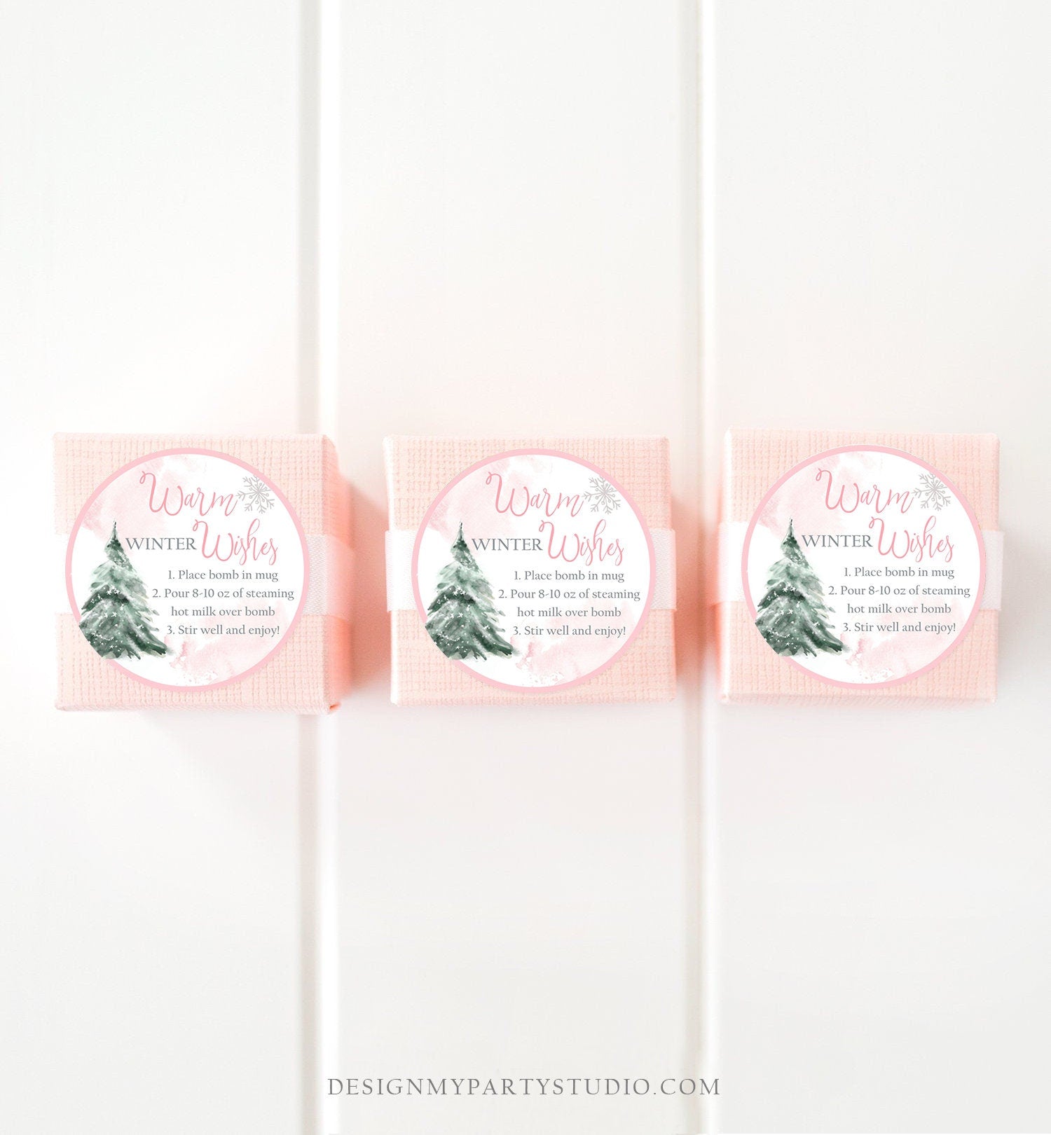 Editable Hot Chocolate Bomb Tags Bomb Instructions Hot Cocoa Tags Bomb Label Tree Pink Christmas Warm Winter Wishes Digital PRINTABLE 0363