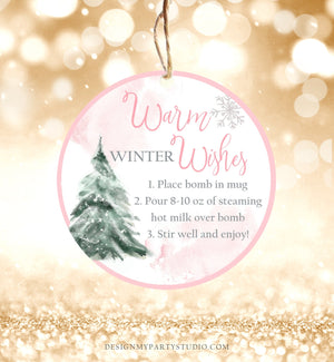 Editable Hot Chocolate Bomb Tags Bomb Instructions Hot Cocoa Tags Bomb Label Tree Pink Christmas Warm Winter Wishes Digital PRINTABLE 0363