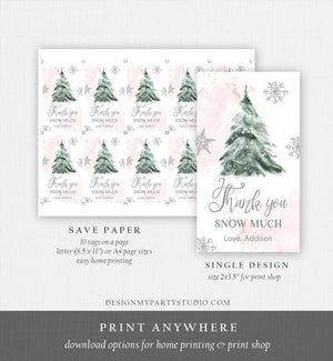 Editable Winter Tree Thank You Tag Winter Onederland Pink Girl Christmas Thank You Snow Much Baby Shower Birthday Gift Corjl Printable 0363