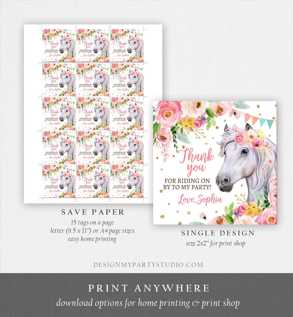 Editable Cowgirl Favor Tags Tags Horse Birthday Party Favor Thank you Sticker Girl Horse Party Floral Download Template PRINTABLE Corjl 0408