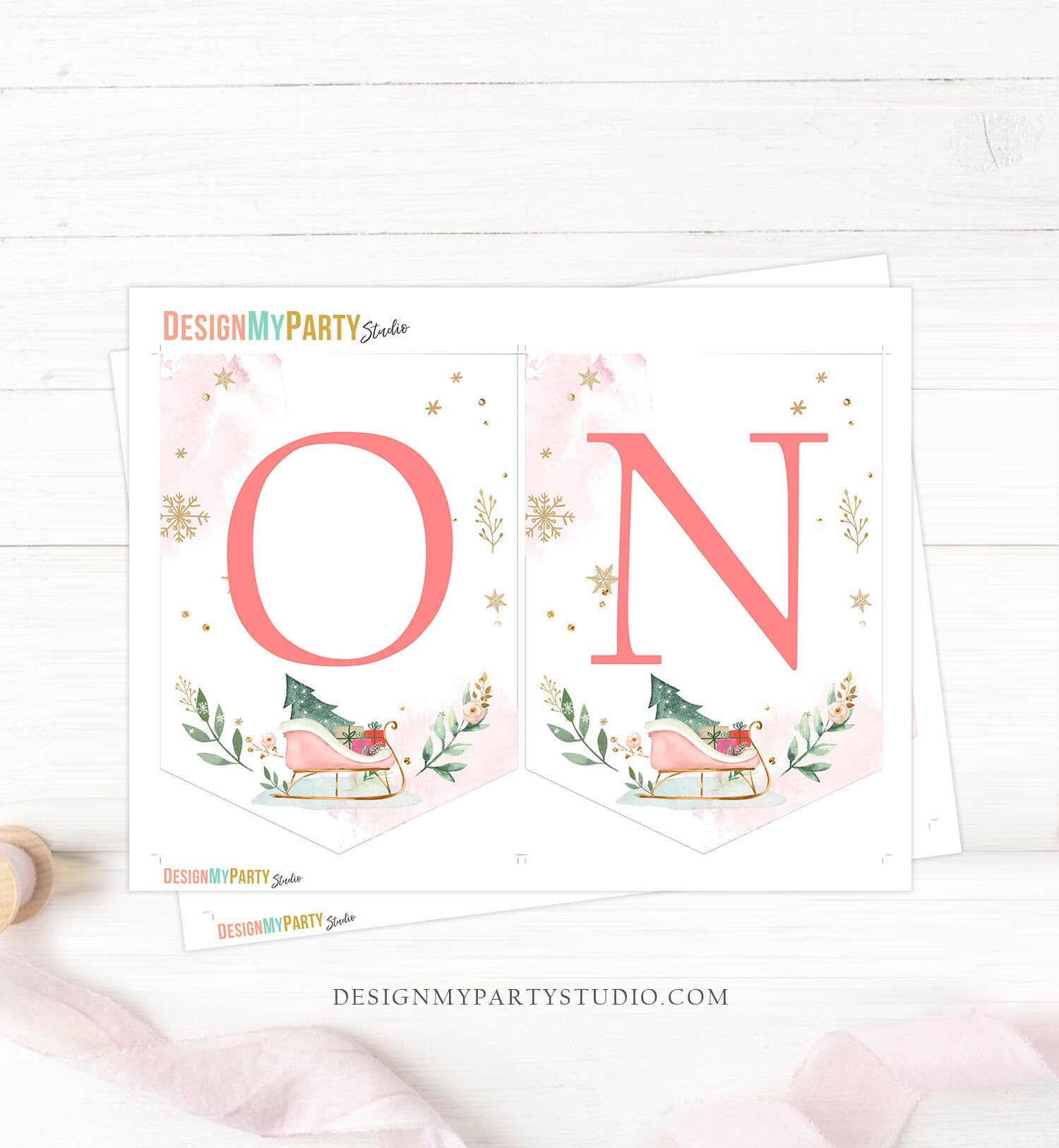 One High Chair Banner Winter Onederland Girl 1st First Birthday Pink Christmas Birthday Oh What Fun ONE Sleigh Decor PRINTABLE Digital 0353