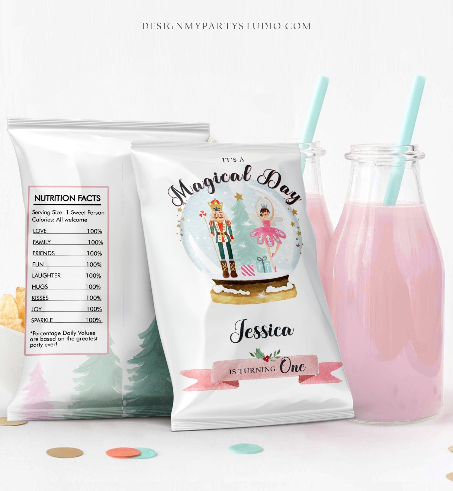 Editable Nutcracker Chip Bag Nutcracker Party Decor Girl Land of Sweets Snack Favors Sugar Plum Fairy Christmas Digital Corjl Template 0352