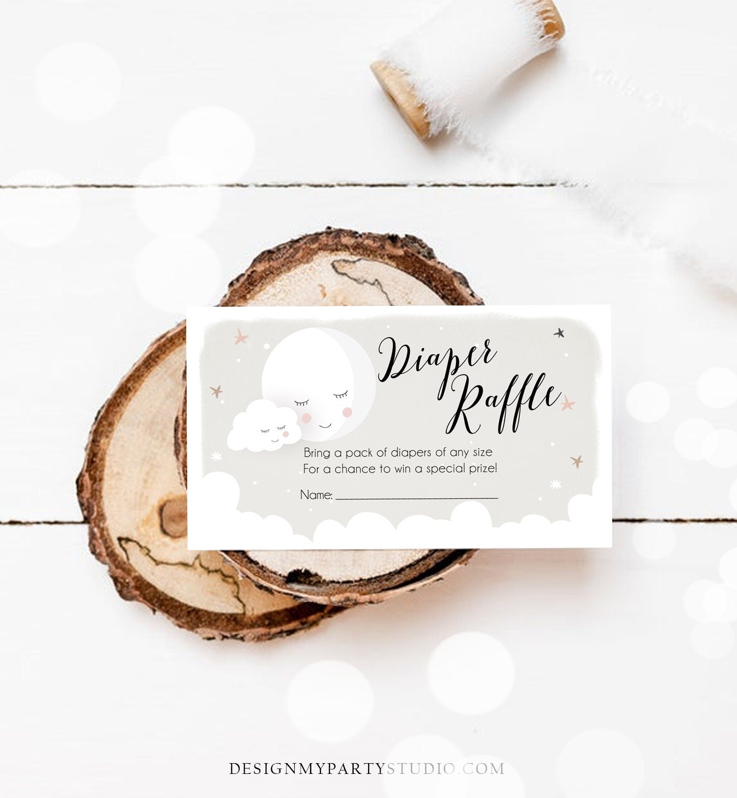 Editable Diaper Raffle Tickets Baby Shower Love You to the Moon and Back Diaper Game Sprinkle Gender Neutral Corjl Template Printable 0113