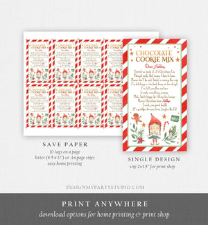 Editable Elf Cookie Mix Goodbye Favor Tag Christmas Chocolate Instructions Gift Tags From Your Elf Thank You Label Printable Template 0358