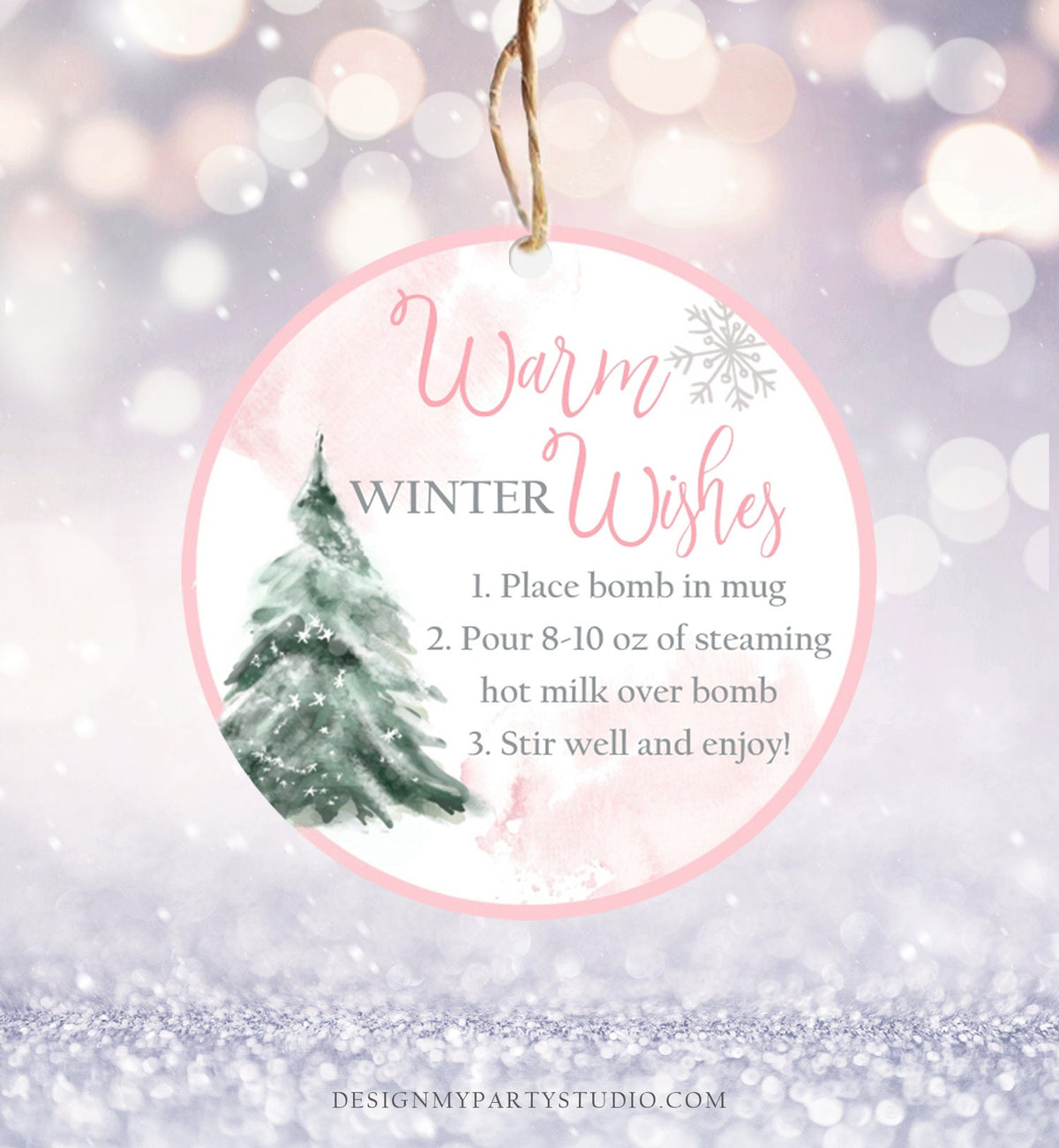 Editable Hot Chocolate Bomb Tags Bomb Instructions Hot Cocoa Tags Bomb Label Tree Pink Christmas Warm Winter Wishes Digital PRINTABLE 0363