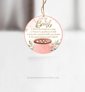 Editable Hot Chocolate Bomb Tags Bomb Instructions Cookies and Cocoa Favor Tags Winter Christmas You're The Bomb Digital PRINTABLE 0353