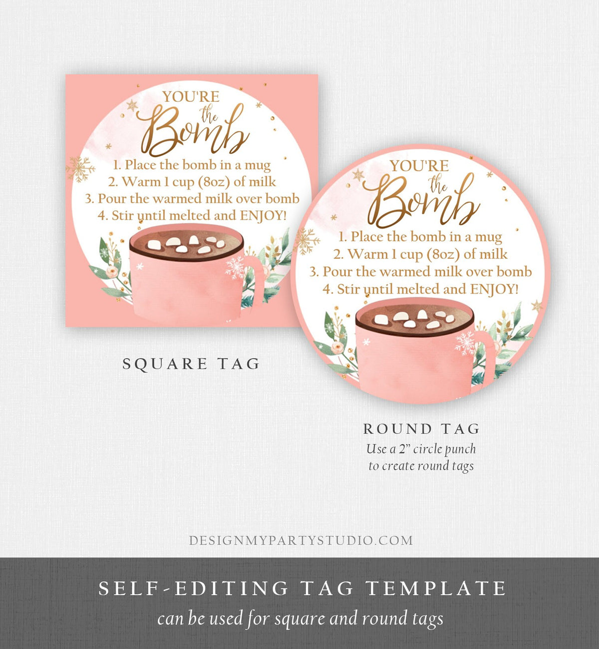 Editable Hot Chocolate Bomb Tags Bomb Instructions Cookies and Cocoa Favor Tags Winter Christmas You&#39;re The Bomb Digital PRINTABLE 0353