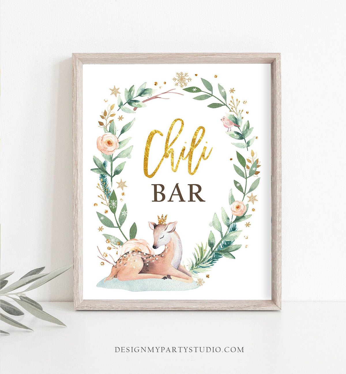 Chili Bar Sign Deer Winter Onederland First Birthday Food Table Wonderland Girl Pink Gold Table Sign Decor Instant Download PRINTABLE 0265