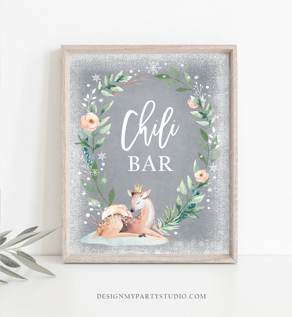 Chili Bar Sign Deer Winter Onederland First Birthday Food Table Wonderland Girl Pink Gold Table Sign Decor Instant Download PRINTABLE 0265