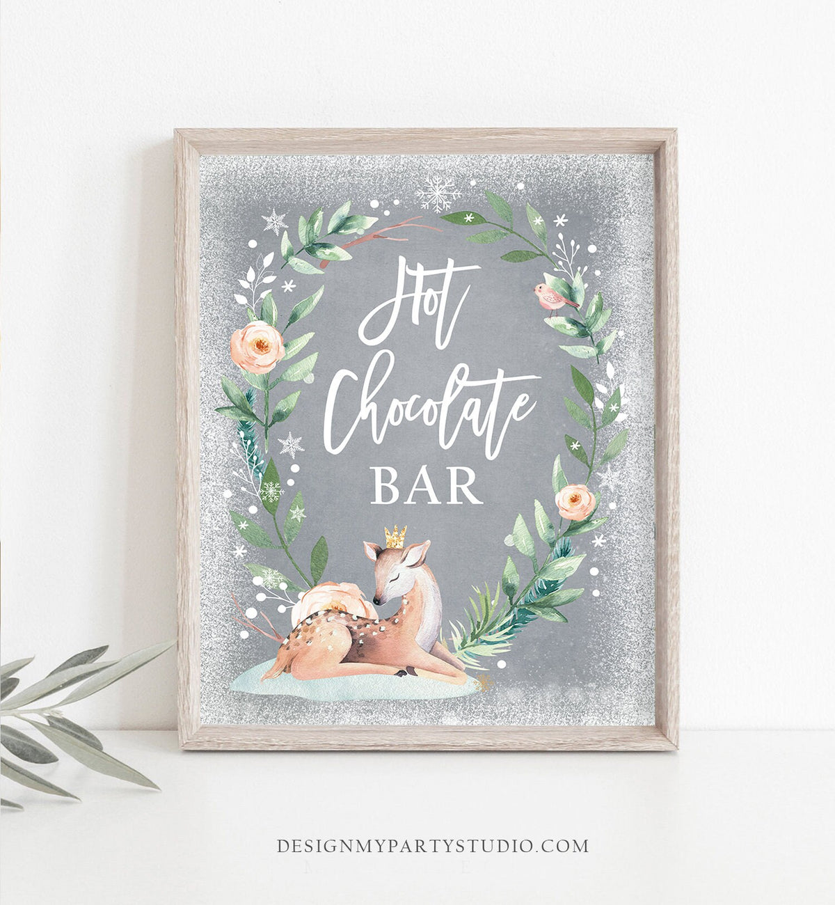 Hot Chocolate Bar Sign Deer Winter Onederland First Birthday Cocoa Bar Wonderland Girl Pink Gold Table Hot Drinks Download PRINTABLE 0265