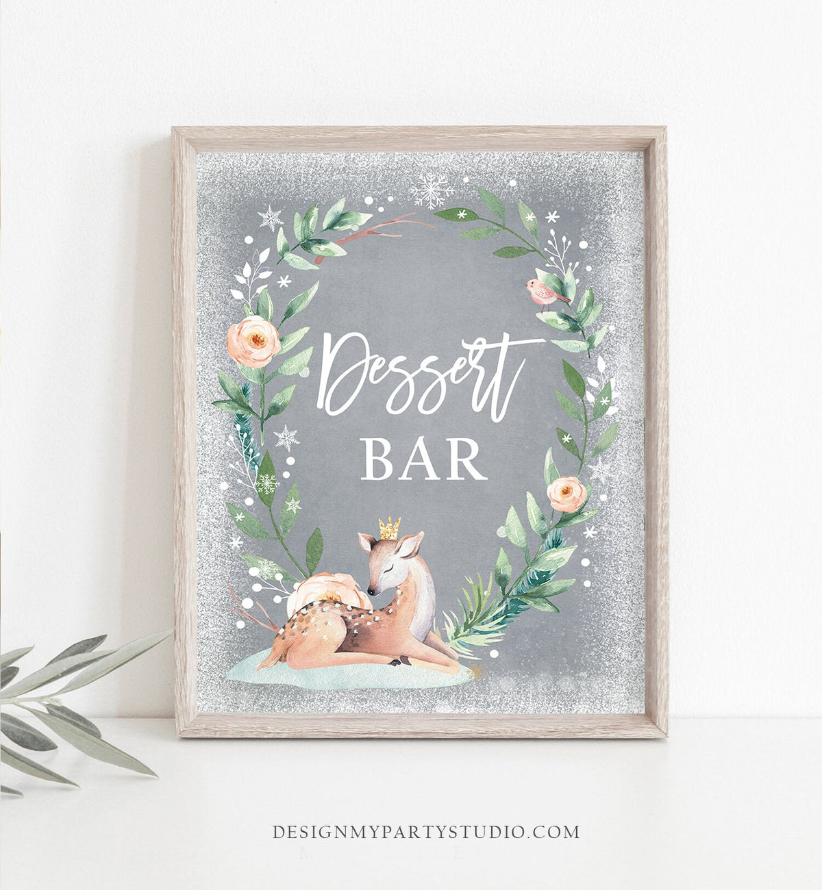 Dessert Bar Sign Deer Winter Onederland First Birthday Food Station Bar Wonderland Girl Pink Gold Table Hot Drinks Download PRINTABLE 0265