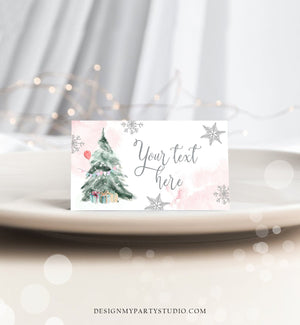 Editable Winter Onederland Birthday Food Tent Cards Winter Tree Labels Girl Christmas Party Place Cards Snow Printable Template Corjl 0363
