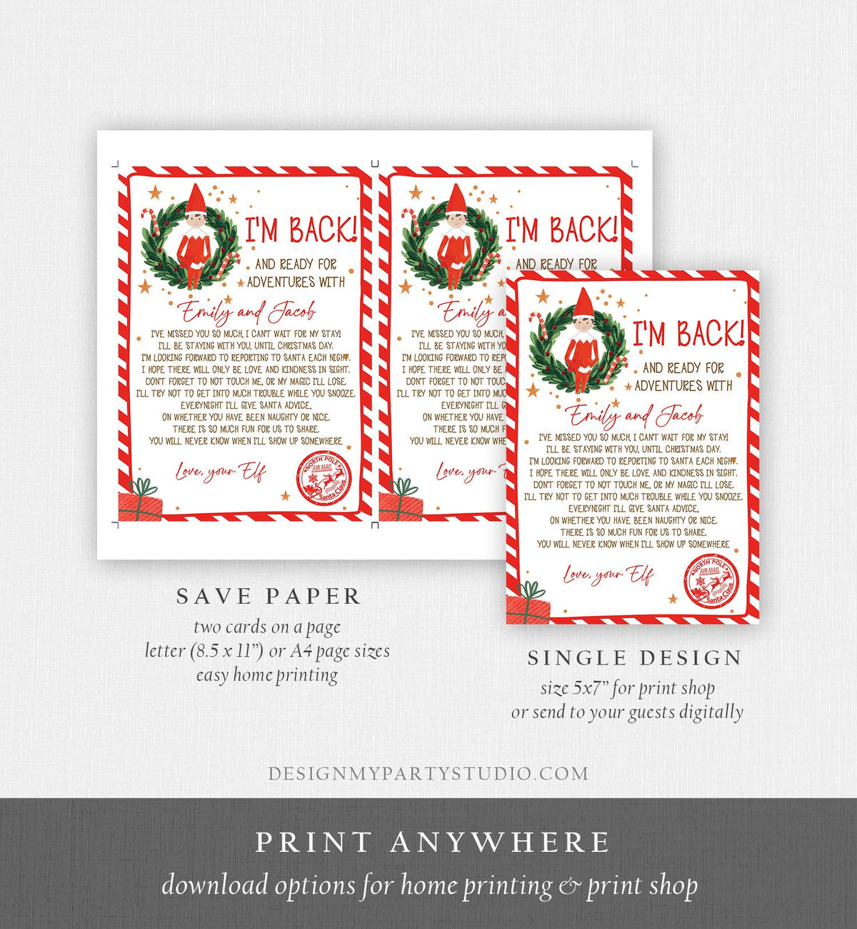Editable Elf Arrival Letter Return Letter Christmas Elf I'm Back Elf Welcome Christmas Elf Letter From Your Elf Printable Template 0358