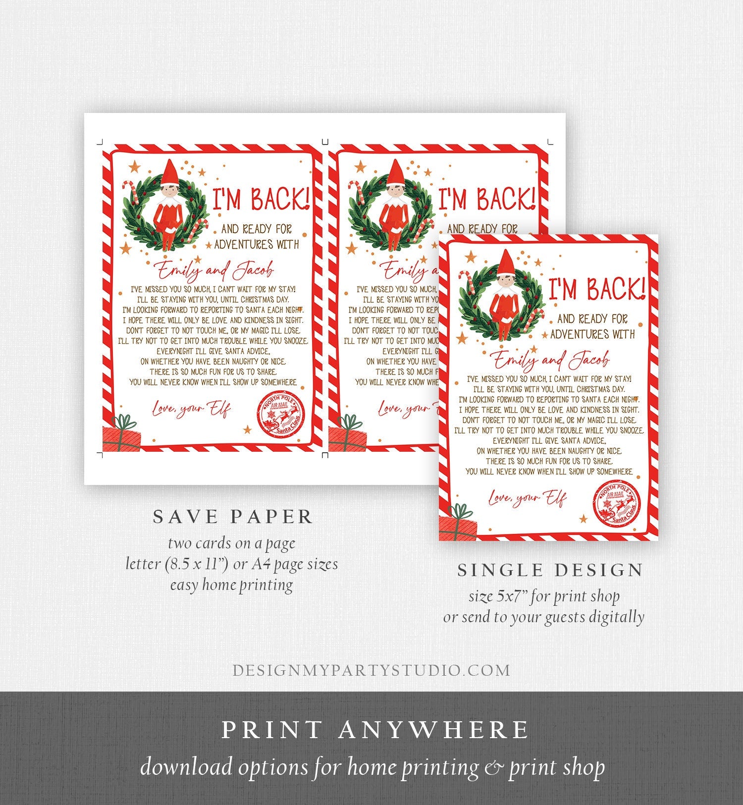 Editable Elf Arrival Letter Return Letter Christmas Elf I'm Back Elf Welcome Christmas Elf Letter From Your Elf Printable Template 0358