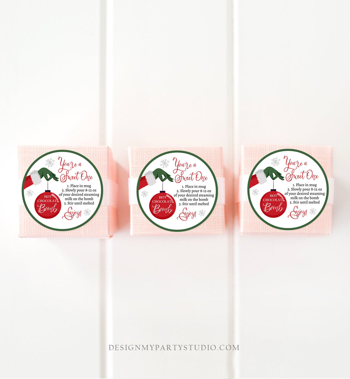 Editable Hot Chocolate Bomb Tags Bomb Instructions Green Red Holiday Favor Tags Winter Christmas You&#39;re a Sweet One Digital PRINTABLE 0353