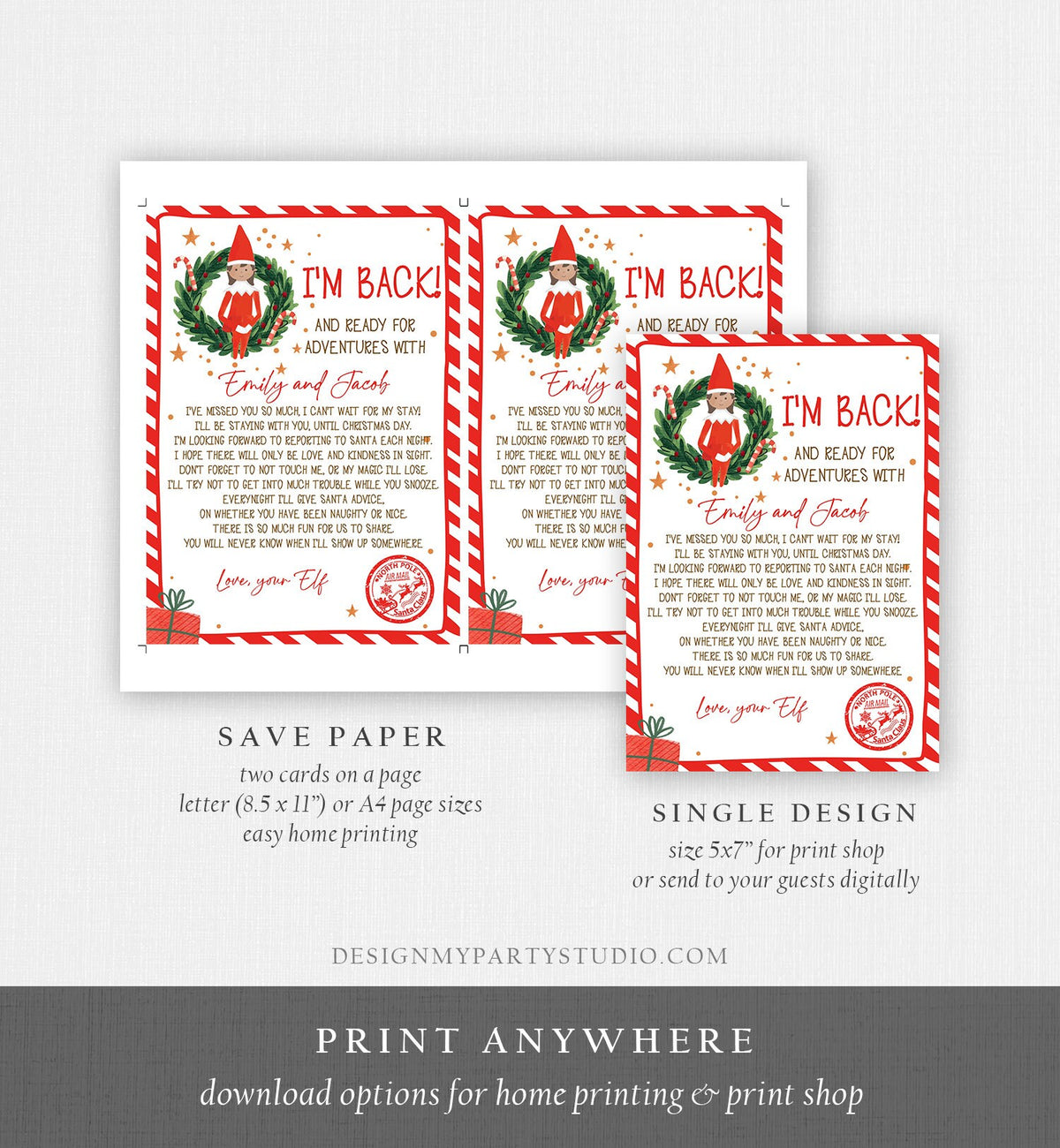 Editable Elf Arrival Letter Return Letter Christmas Elf I'm Back Elf Welcome Christmas Elf Letter Girl From Your Elf Printable Template 0358