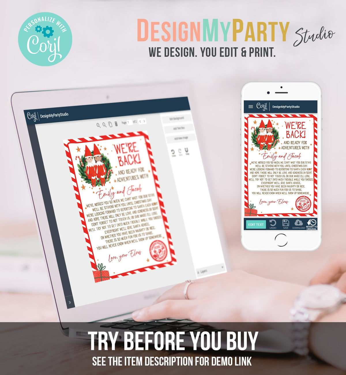 Editable Elf Arrival Letter Return Letter Christmas Elf We're Back Elf Welcome Hello Letter from Elves Boy and Girl Printable Template 0358