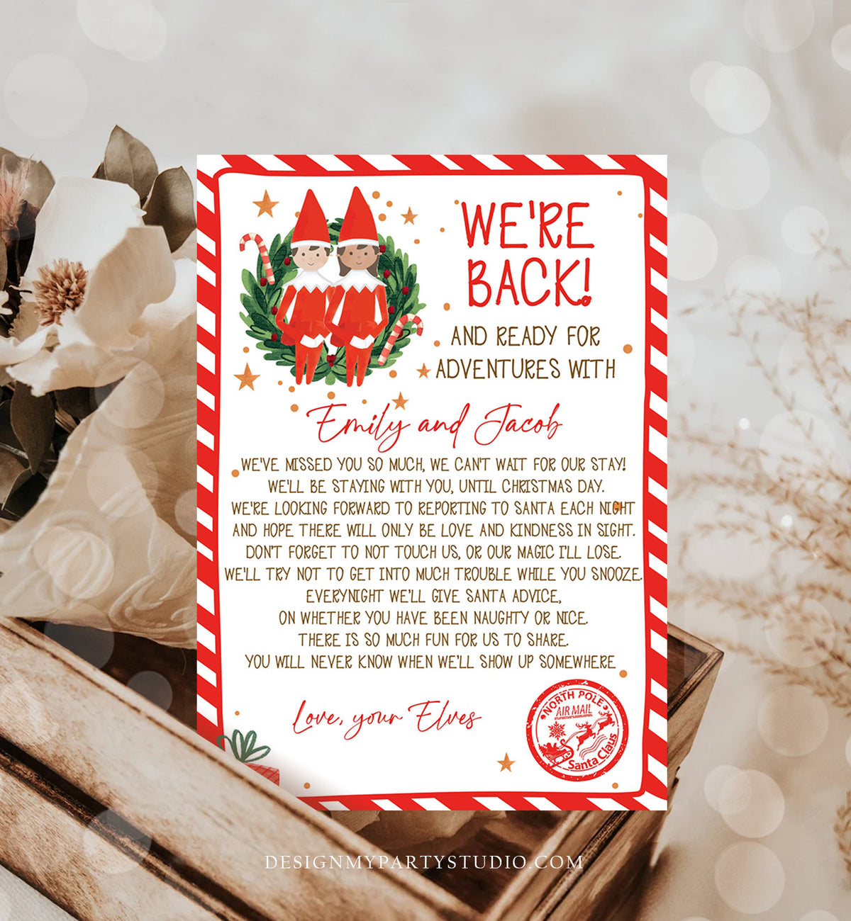 Editable Elf Arrival Letter Return Letter Christmas Elf We're Back Elf Welcome Hello Letter from Elves Boy and Girl Printable Template 0358