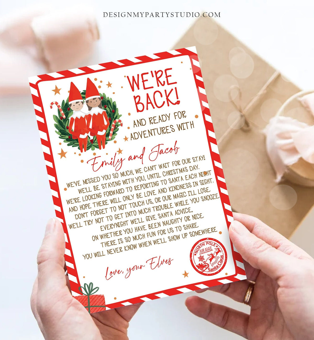 Editable Elf Arrival Letter Return Letter Christmas Elf We're Back Elf Welcome Hello Letter from Elves Boy and Girl Printable Template 0358