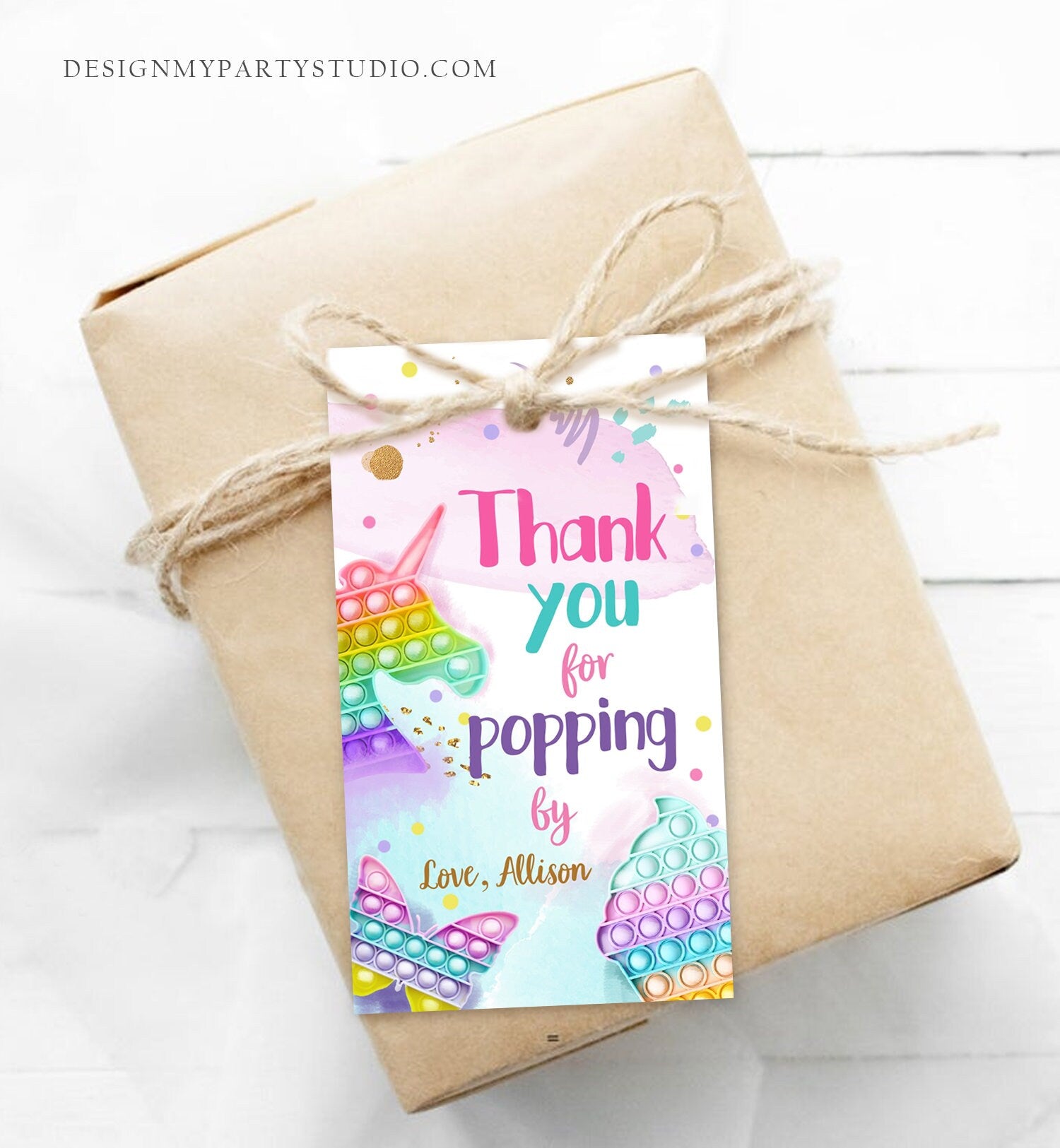 Editable Fidget Party Favor Tags Pop it Party Thank You Tag Gift Tag Popit Birthday Girl Popping By Label Corjl Template Printable 0422