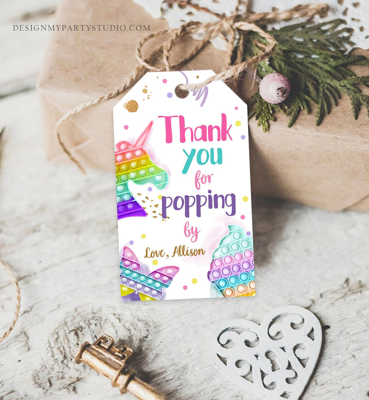 Editable Fidget Party Favor Tags Pop it Party Thank You Tag Gift Tag Popit Birthday Girl Popping By Label Corjl Template Printable 0422