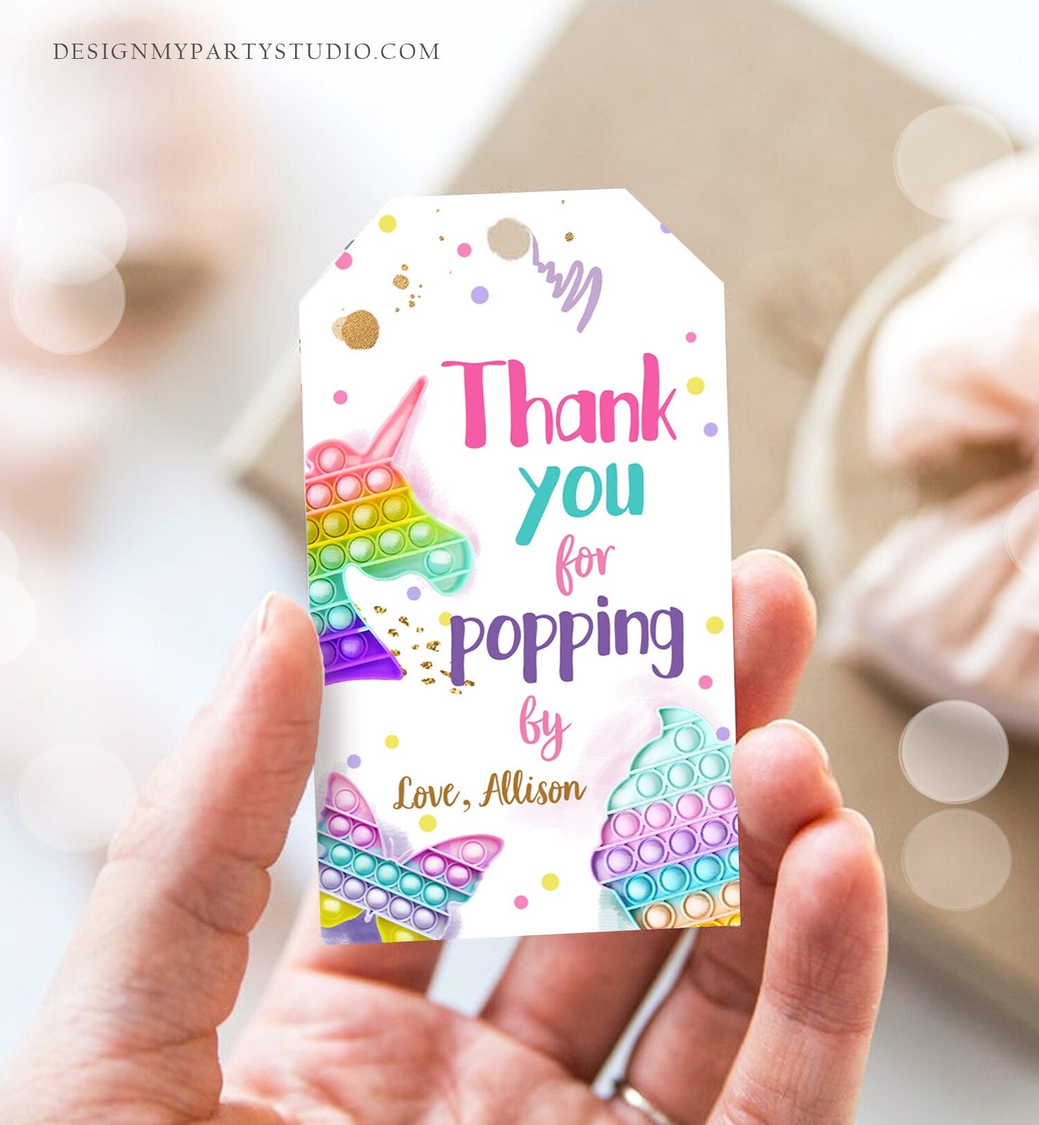Editable Fidget Party Favor Tags Pop it Party Thank You Tag Gift Tag Popit Birthday Girl Popping By Label Corjl Template Printable 0422