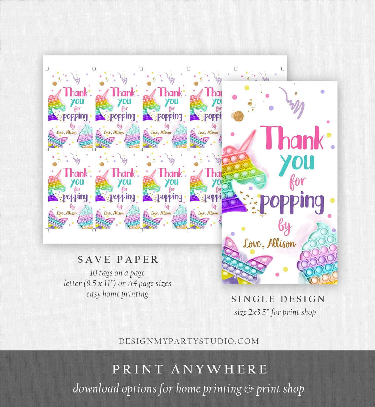 Editable Fidget Party Favor Tags Pop it Party Thank You Tag Gift Tag Popit Birthday Girl Popping By Label Corjl Template Printable 0422