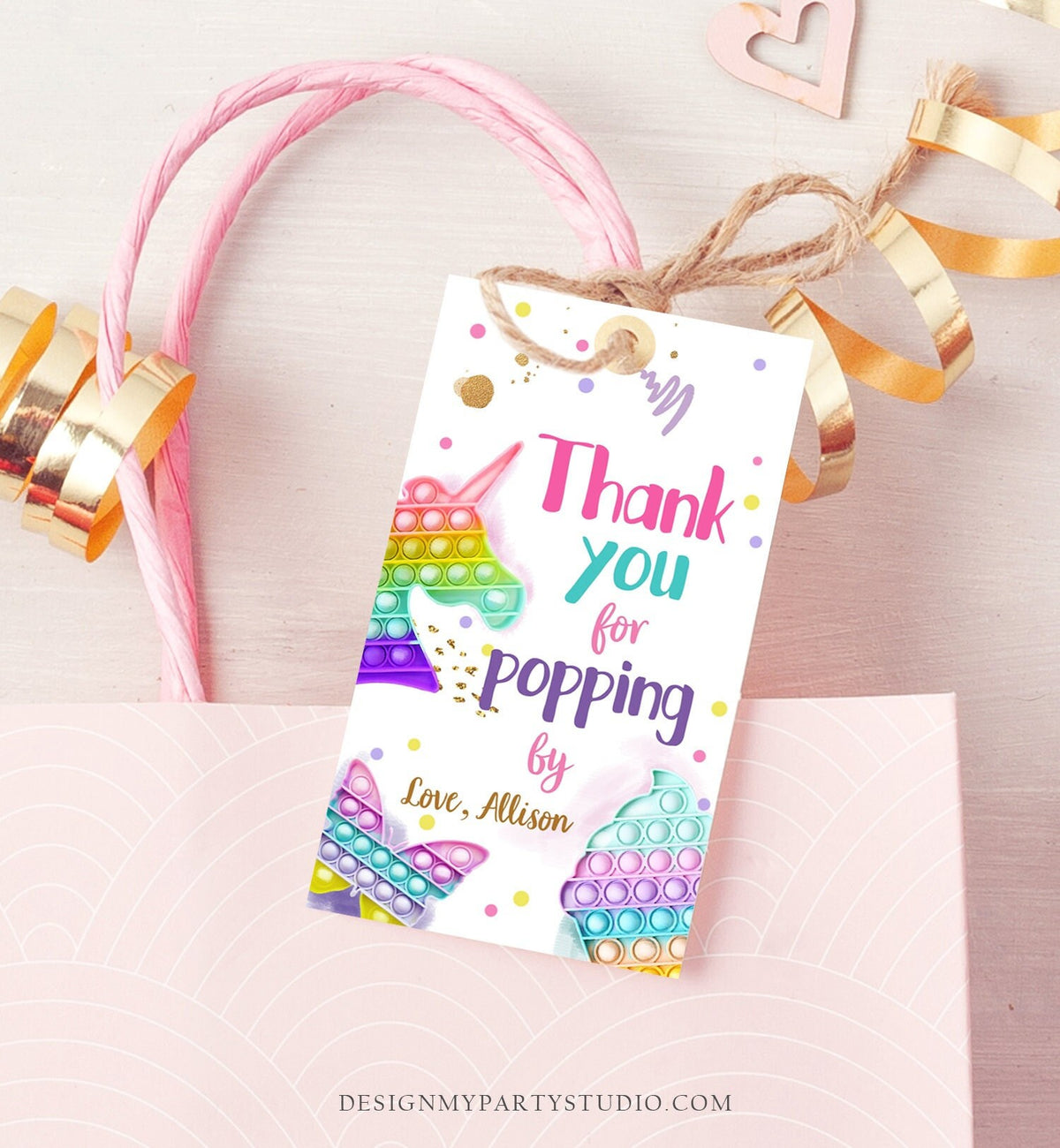 Editable Fidget Party Favor Tags Pop it Party Thank You Tag Gift Tag Popit Birthday Girl Popping By Label Corjl Template Printable 0422