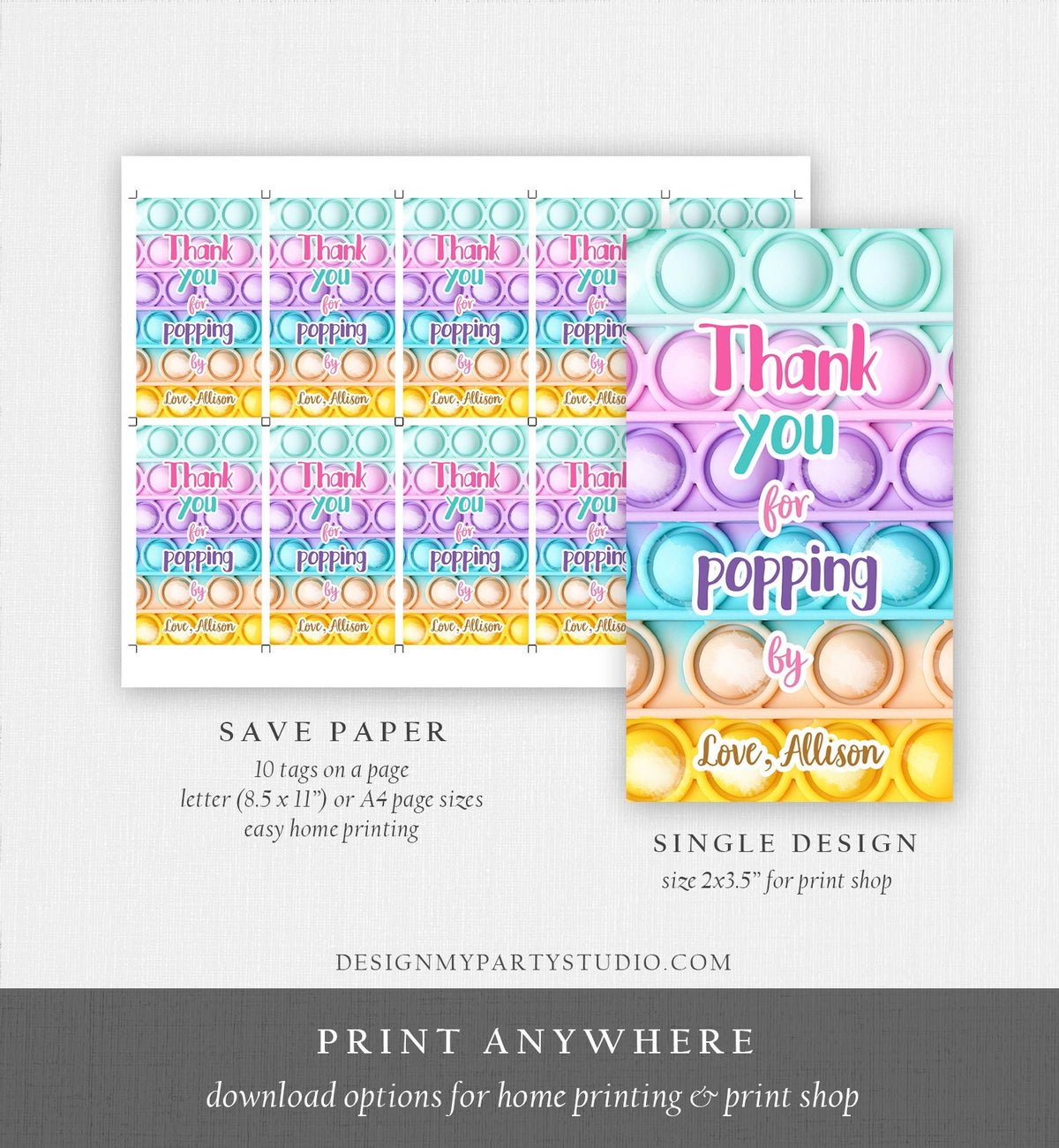 Editable Fidget Party Favor Tags Pop it Party Thank You Tag Gift Tag Popit Birthday Girl Popping By Label Corjl Template Printable 0422